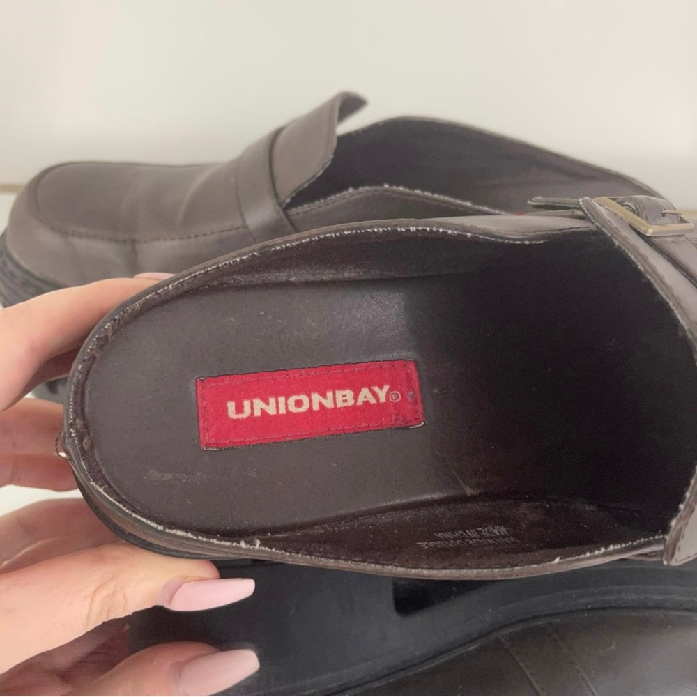 UNIONBAY Vintage 90s Y2K Brown Faux Leather Platform Chunky Heel Slip On Loafers - Picture 10 of 11